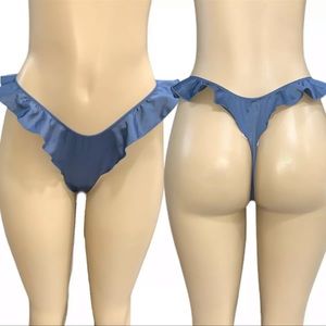 Victorias Secret VS French Cut Satin Sexy Ruffle Thong Panty Blue S M L